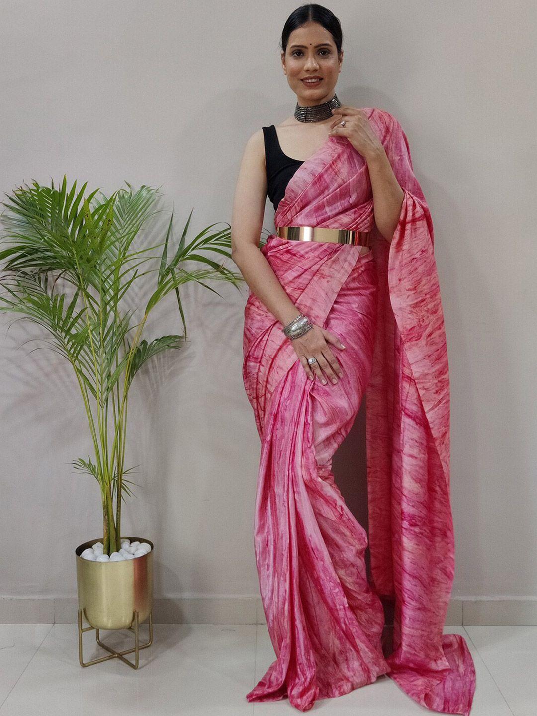 mitera pink & black printed art silk belted saree