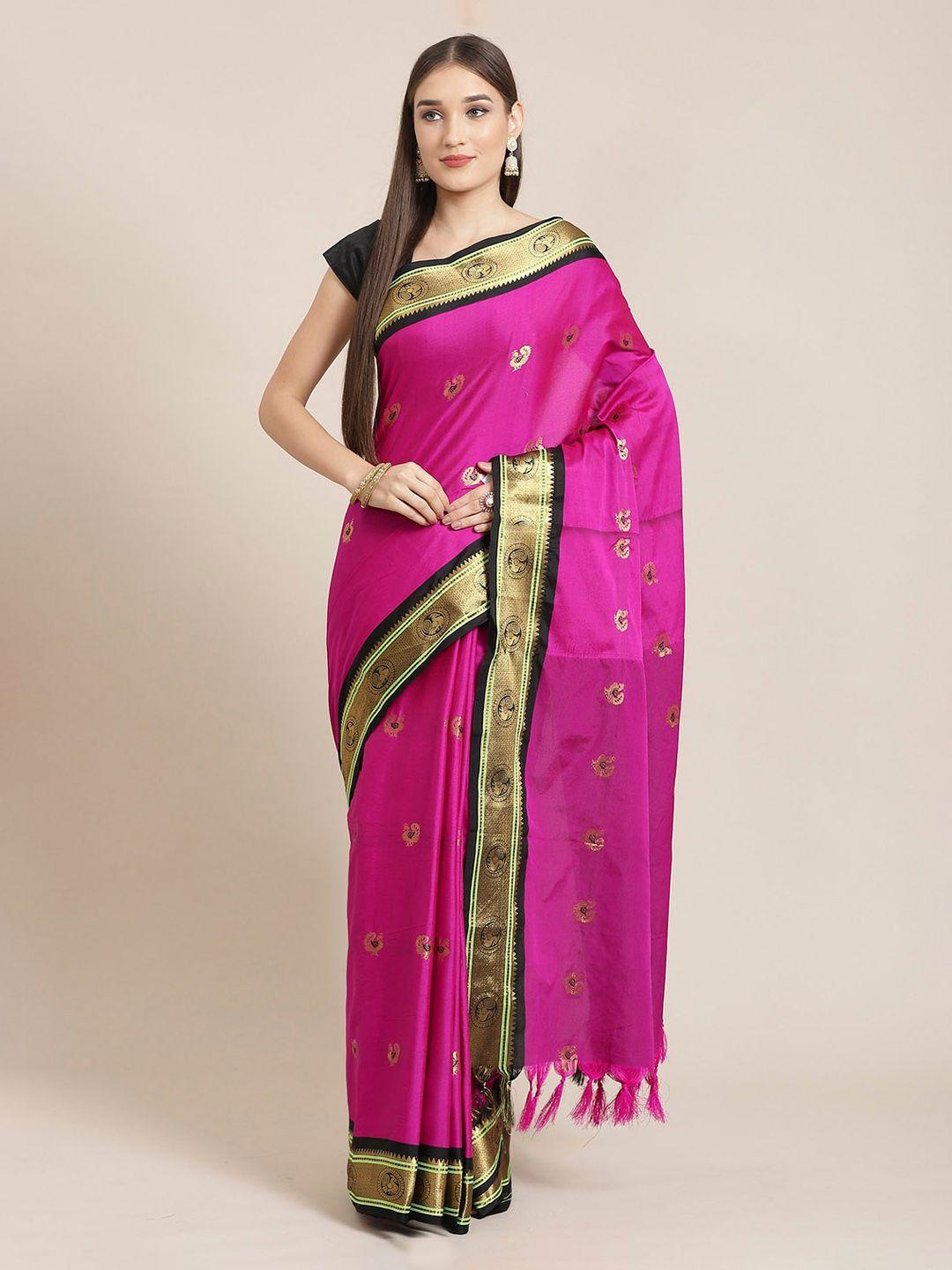 mitera pink & black pure silk woven design banarasi saree