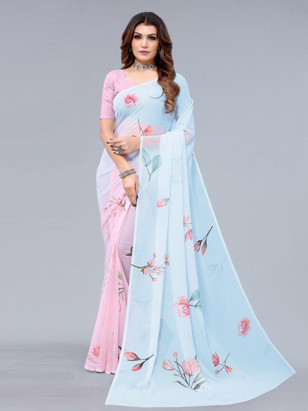 mitera pink & blue floral saree