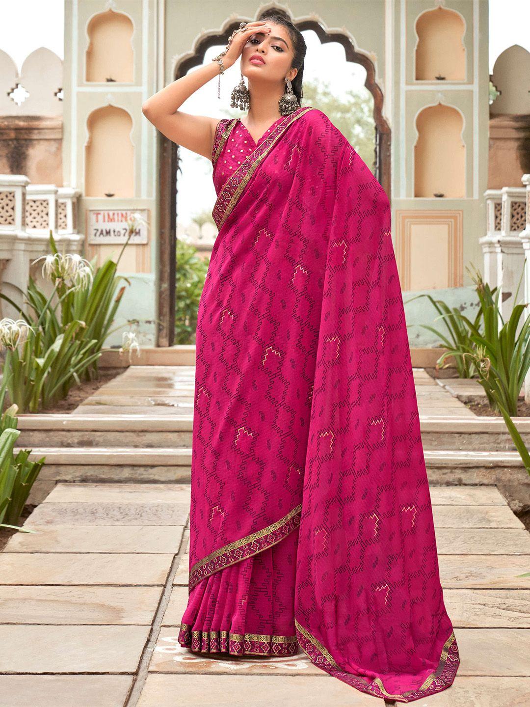 mitera pink & blue pure georgette saree