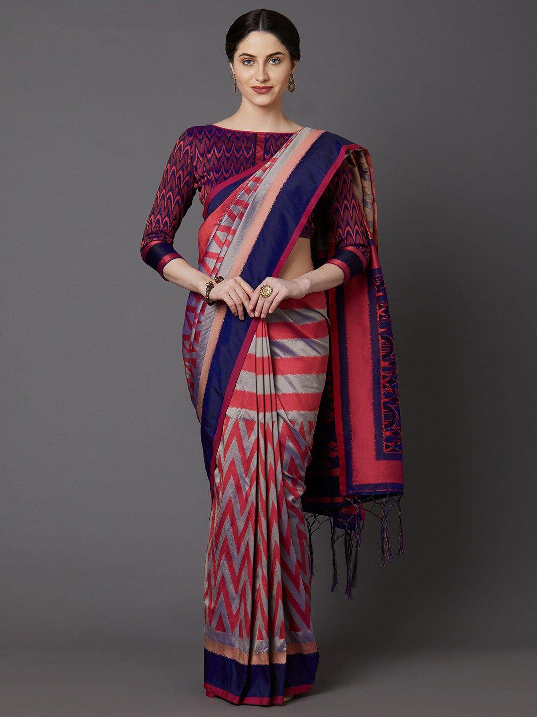 mitera pink & blue silk cotton saree