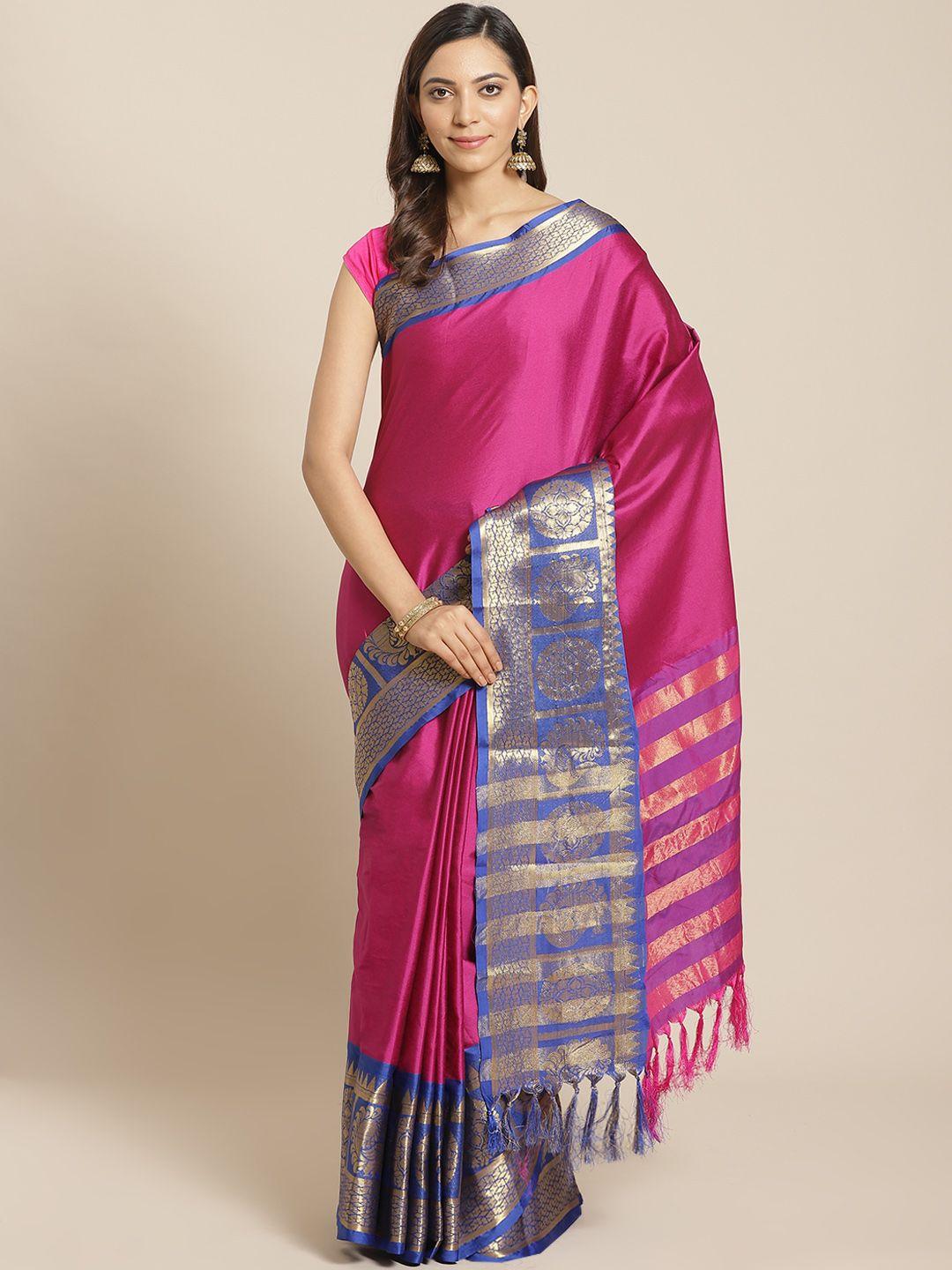 mitera pink & blue solid banarasi saree