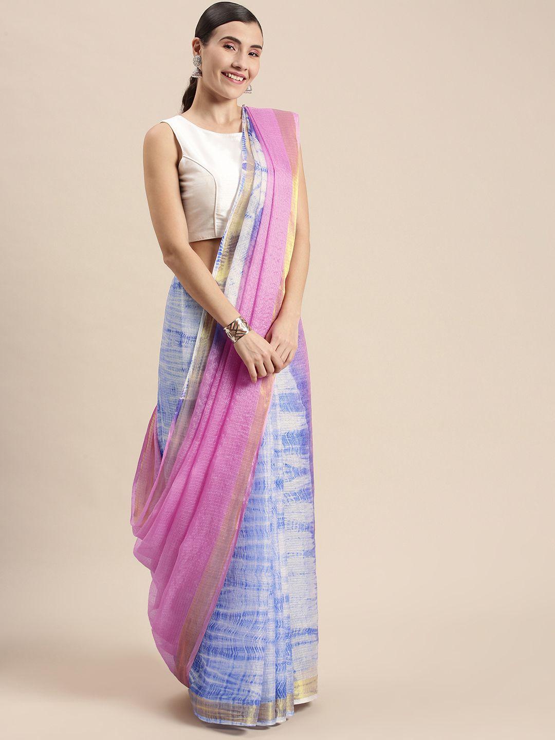 mitera pink & blue tie and dye art silk bandhani saree