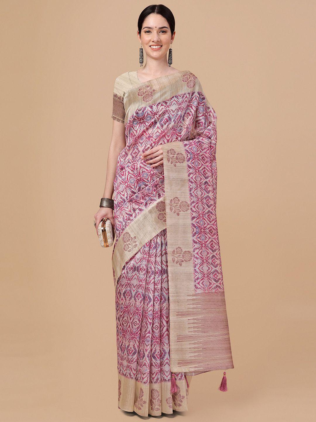 mitera pink & brown zari silk blend saree