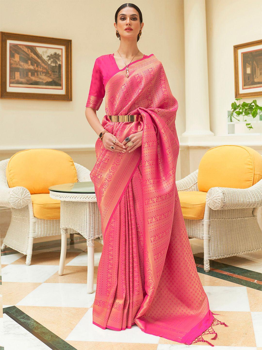 mitera pink & gold-toned ethnic motifs kanjeevaram saree