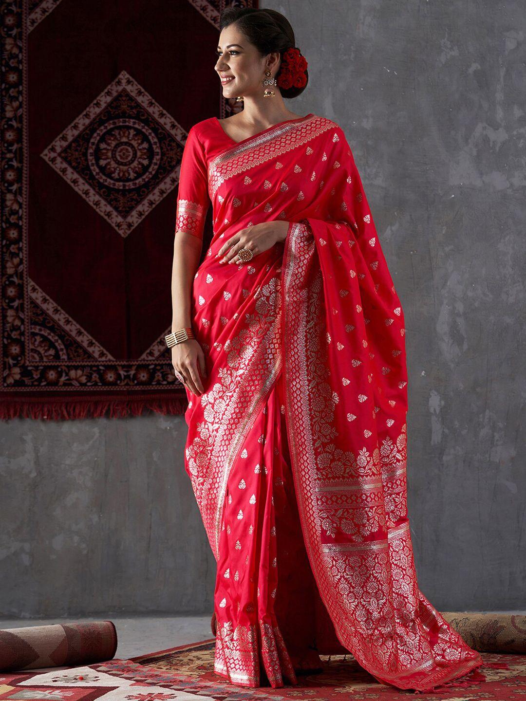 mitera pink & gold-toned woven design zari kanjeevaram saree