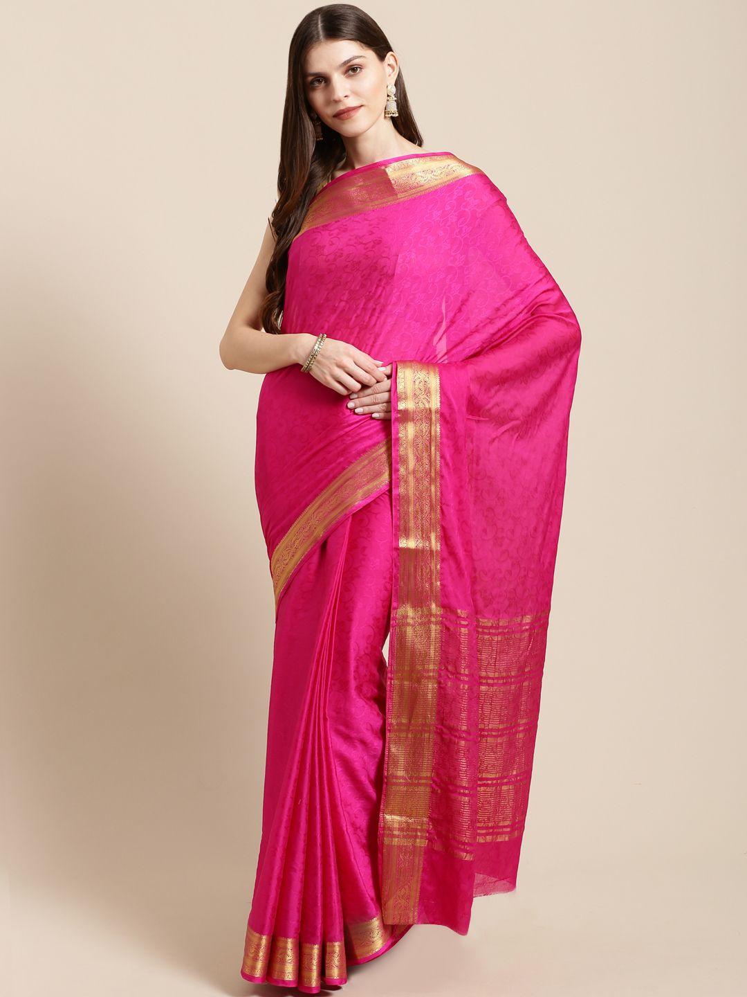 mitera pink & golden printed kanjeevaram saree with zari detail