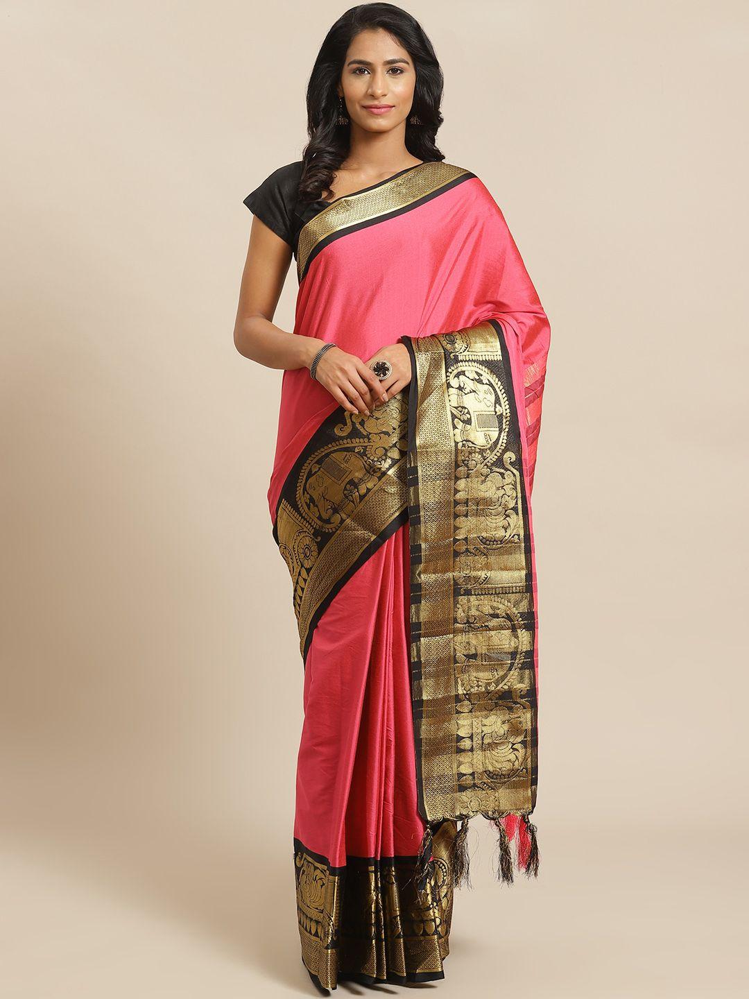 mitera pink & golden solid banarasi saree