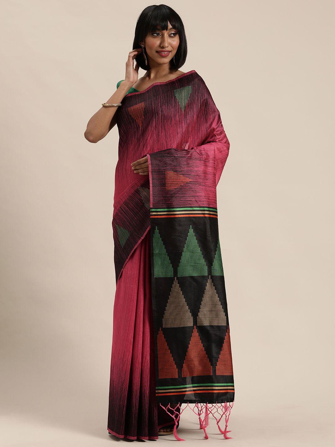 mitera pink & green printed saree