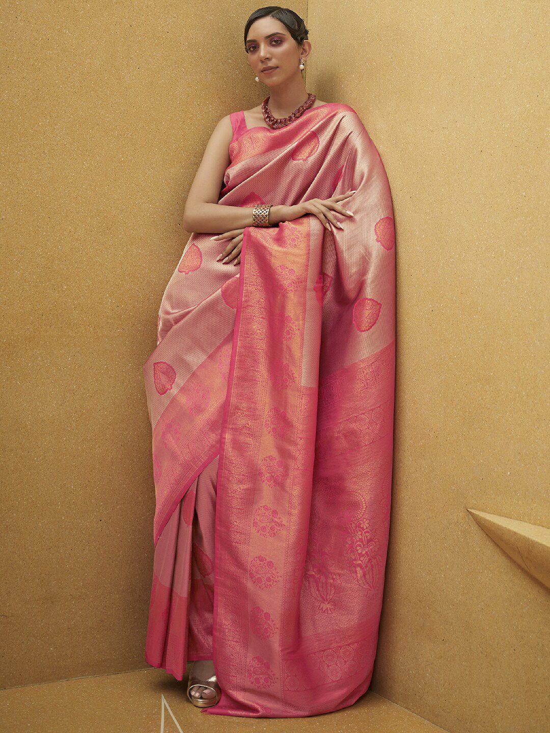 mitera pink & grey ethnic motifs zari banarasi saree