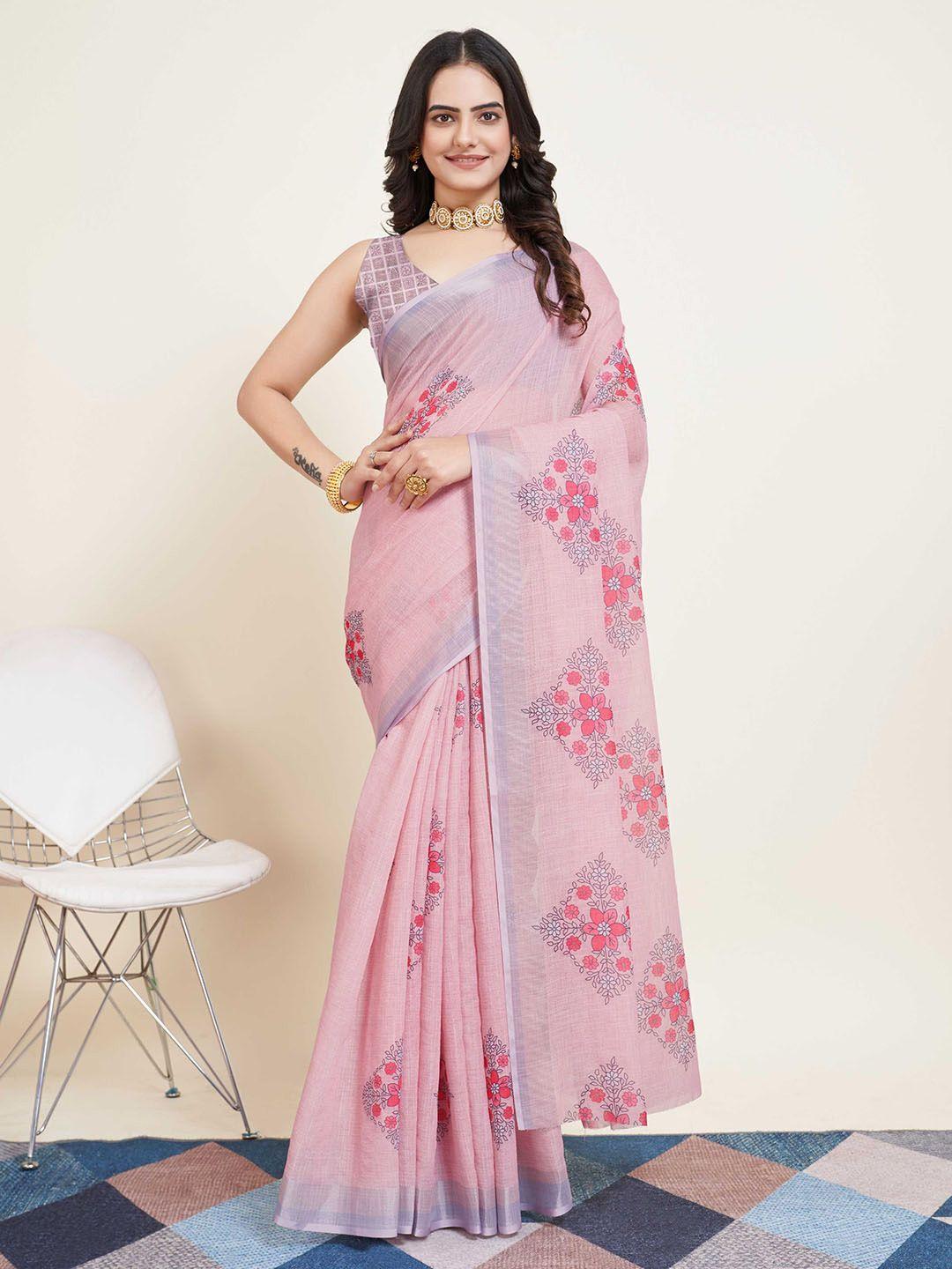 mitera pink & grey floral saree