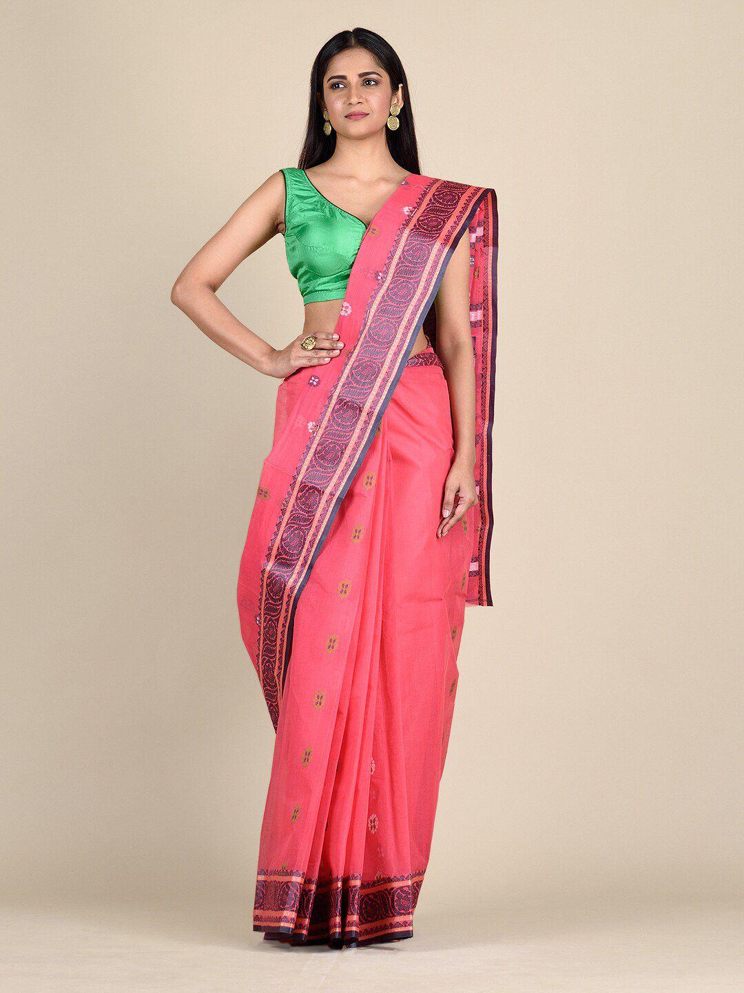 mitera pink & purple floral pure cotton saree