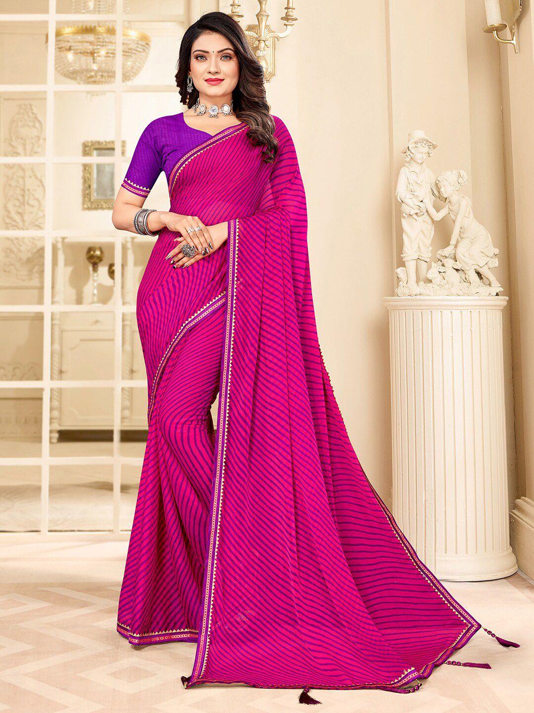 mitera pink & purple leheriya printed gotta patti saree