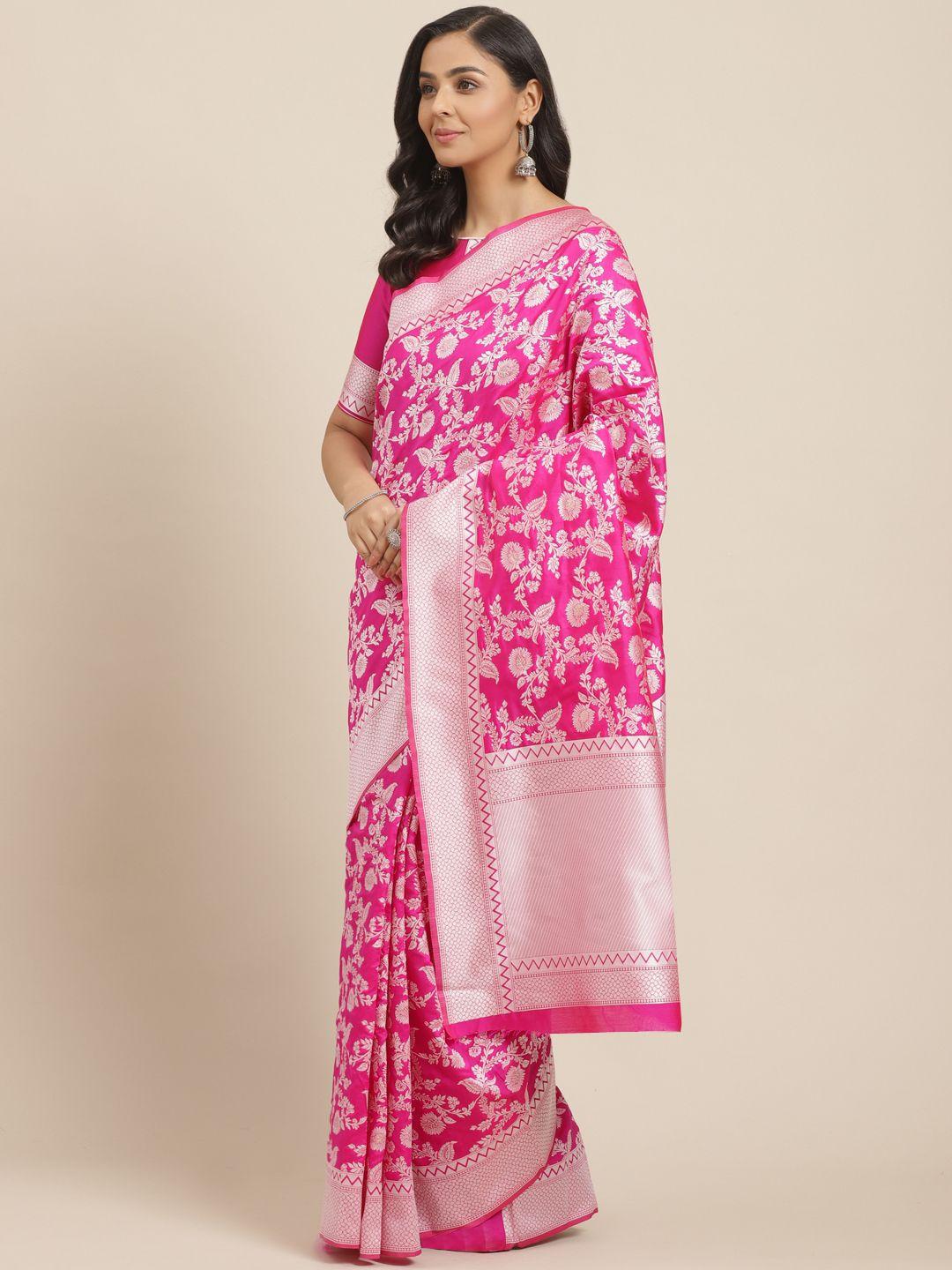 mitera pink & silver woven design kanjeevaram saree