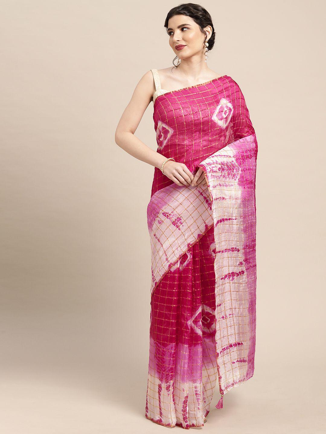 mitera pink & white bandhani art silk saree