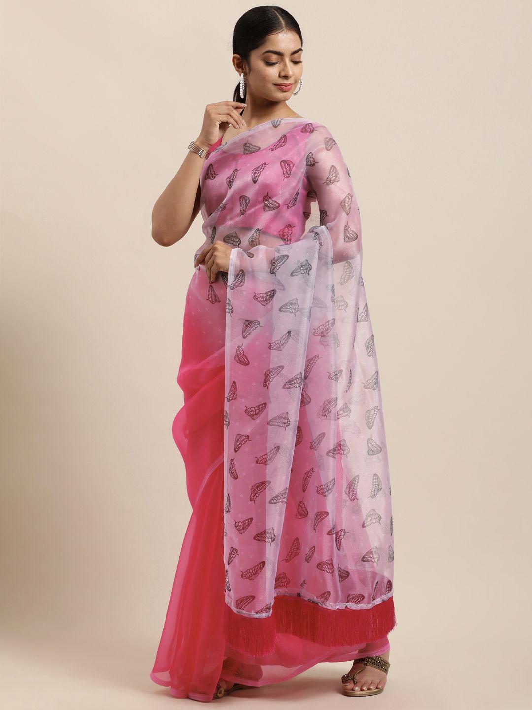 mitera pink & white organza saree