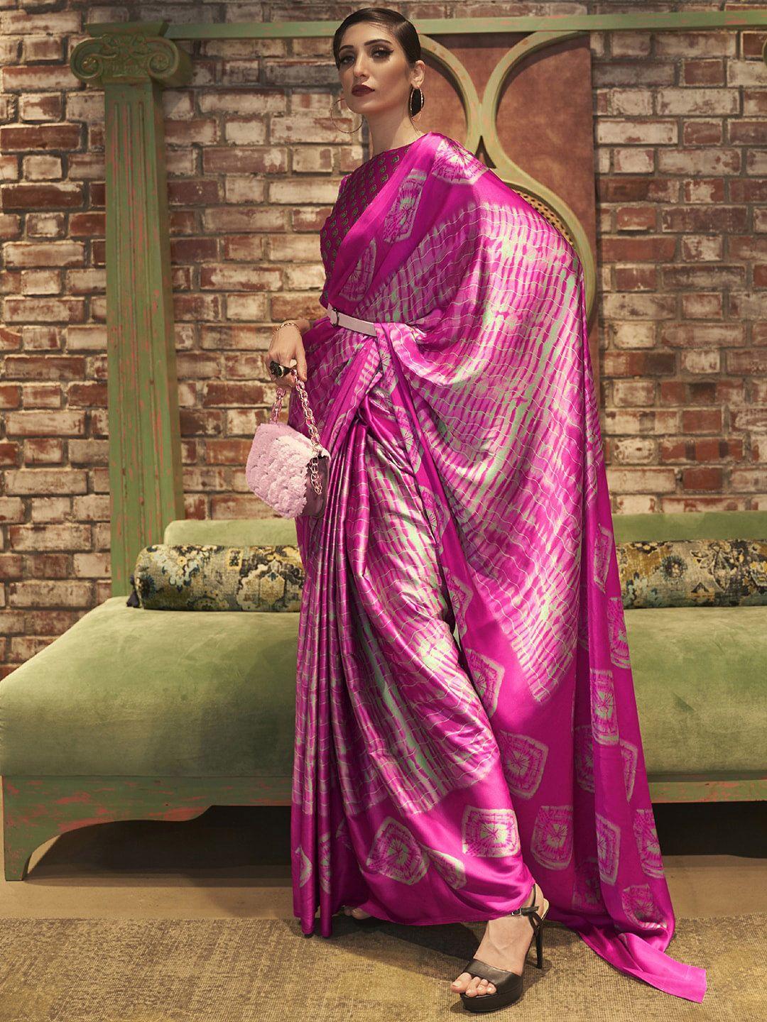 mitera pink & white tie and dye saree