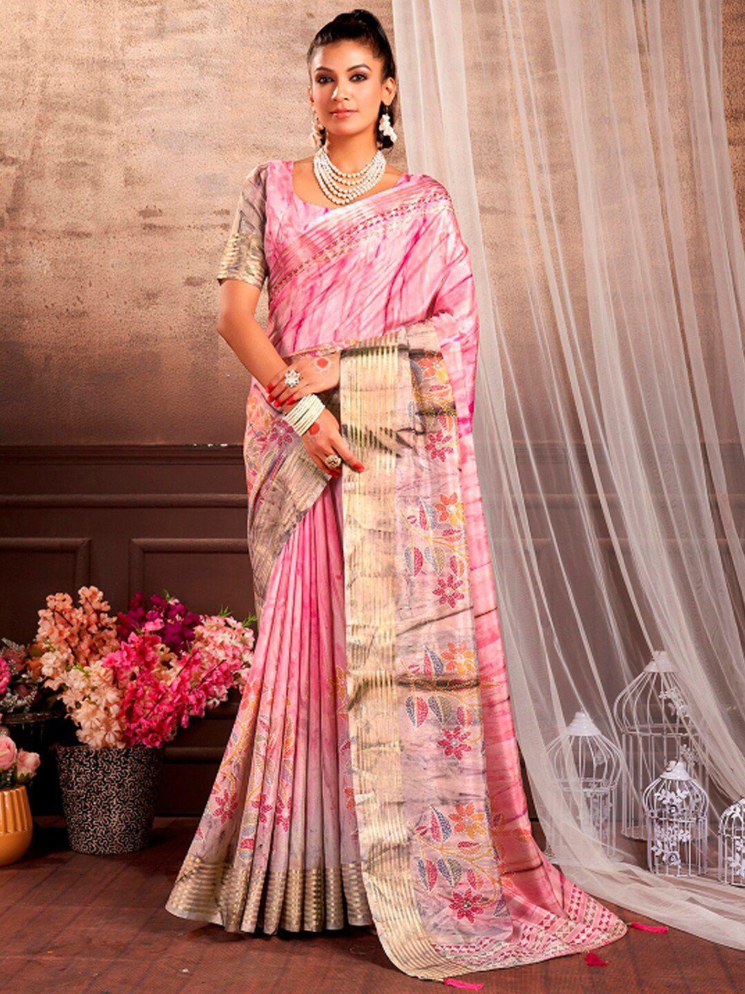 mitera pink abstract printed bagru saree