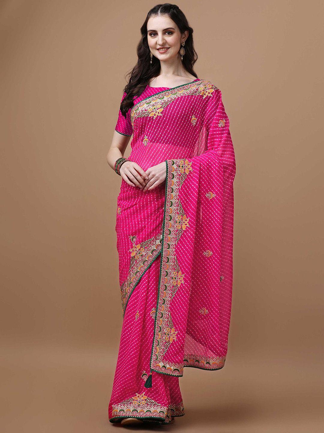 mitera pink bandhani poly georgette designer bandhani saree