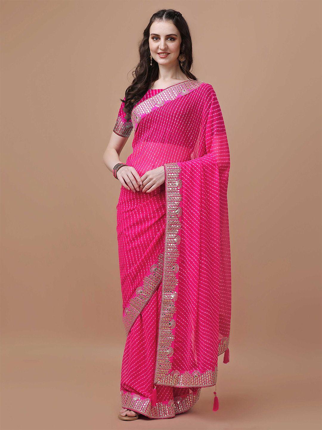 mitera pink bandhani poly georgette designer bandhani saree