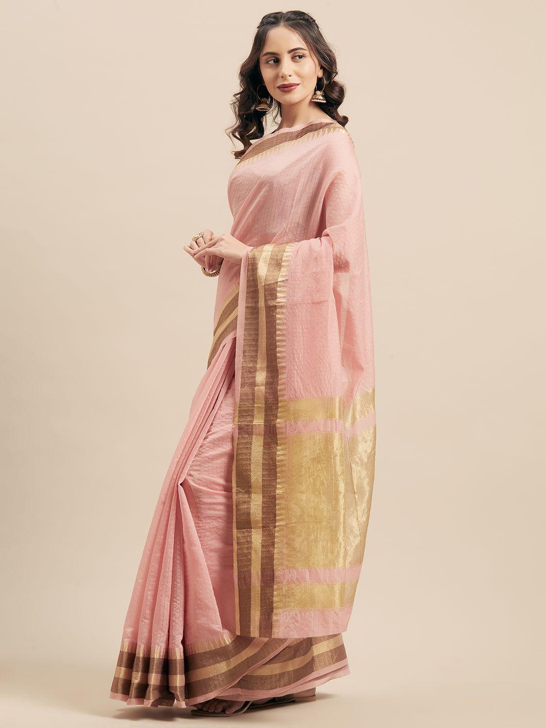 mitera pink checked silk cotton saree