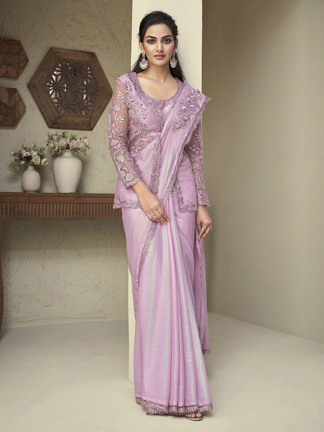 mitera pink embroidered pure georgette saree