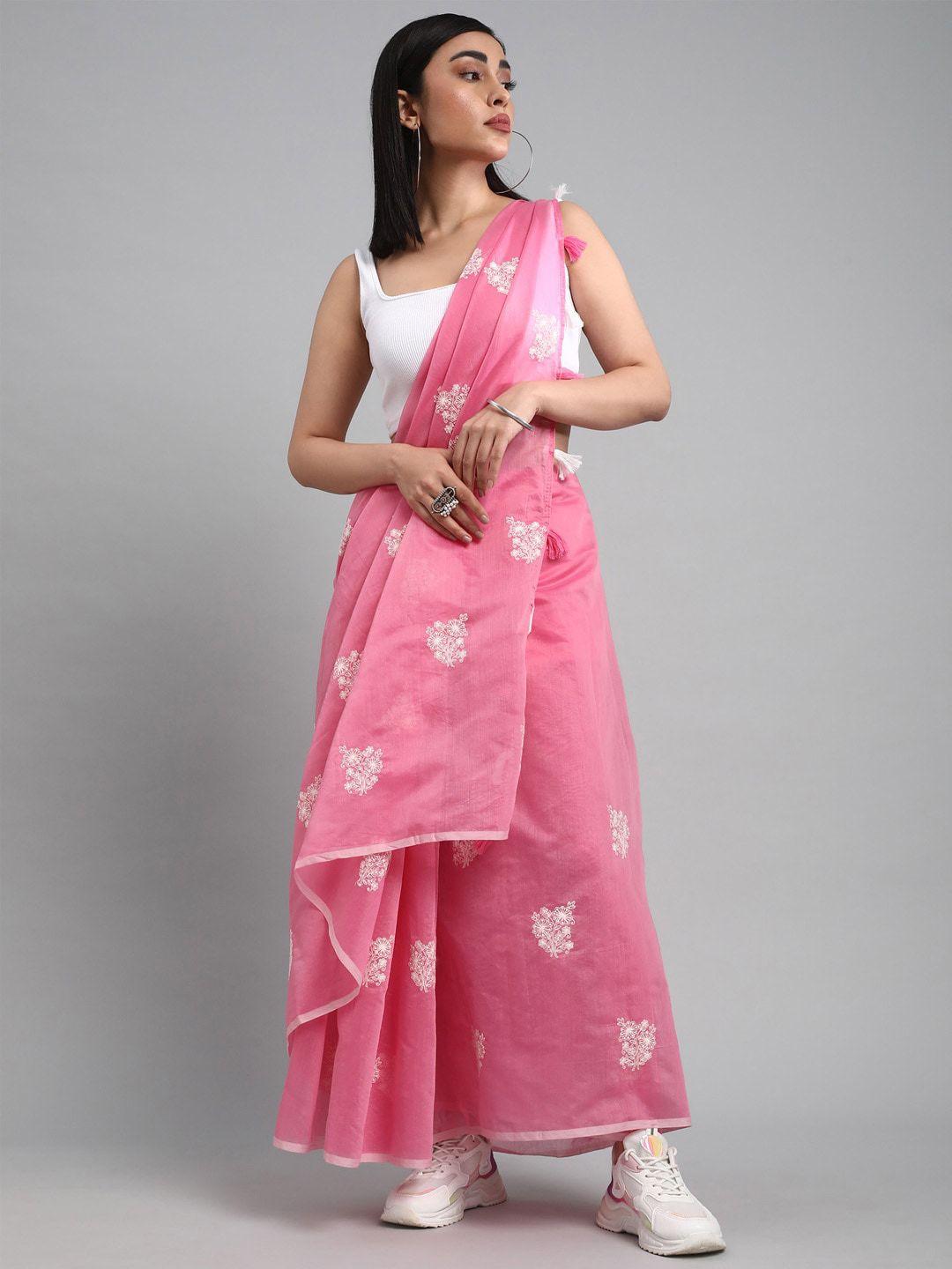mitera pink ethnic motifs embroidered saree