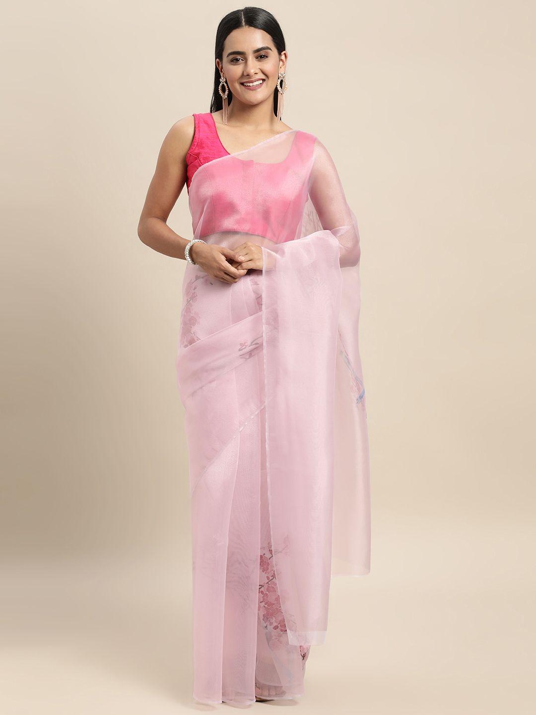 mitera pink floral organza saree