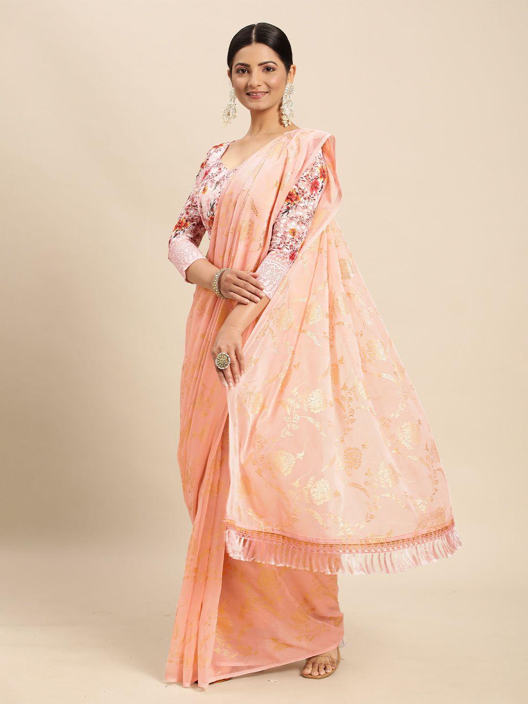 mitera pink floral pure chiffon saree