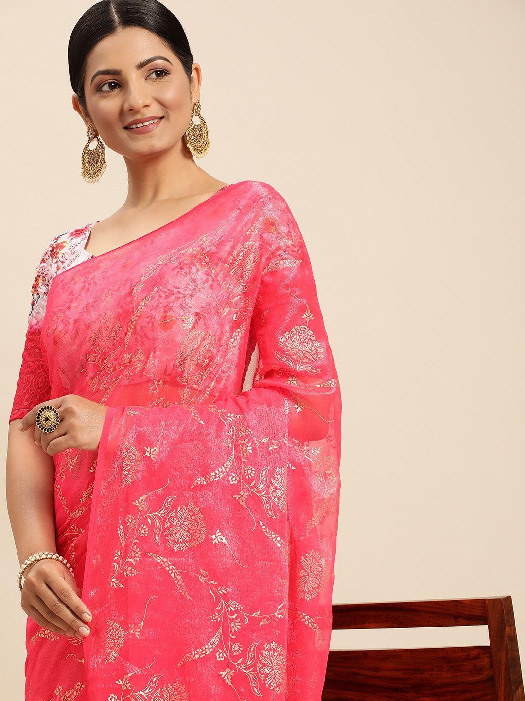 mitera pink floral pure chiffon saree