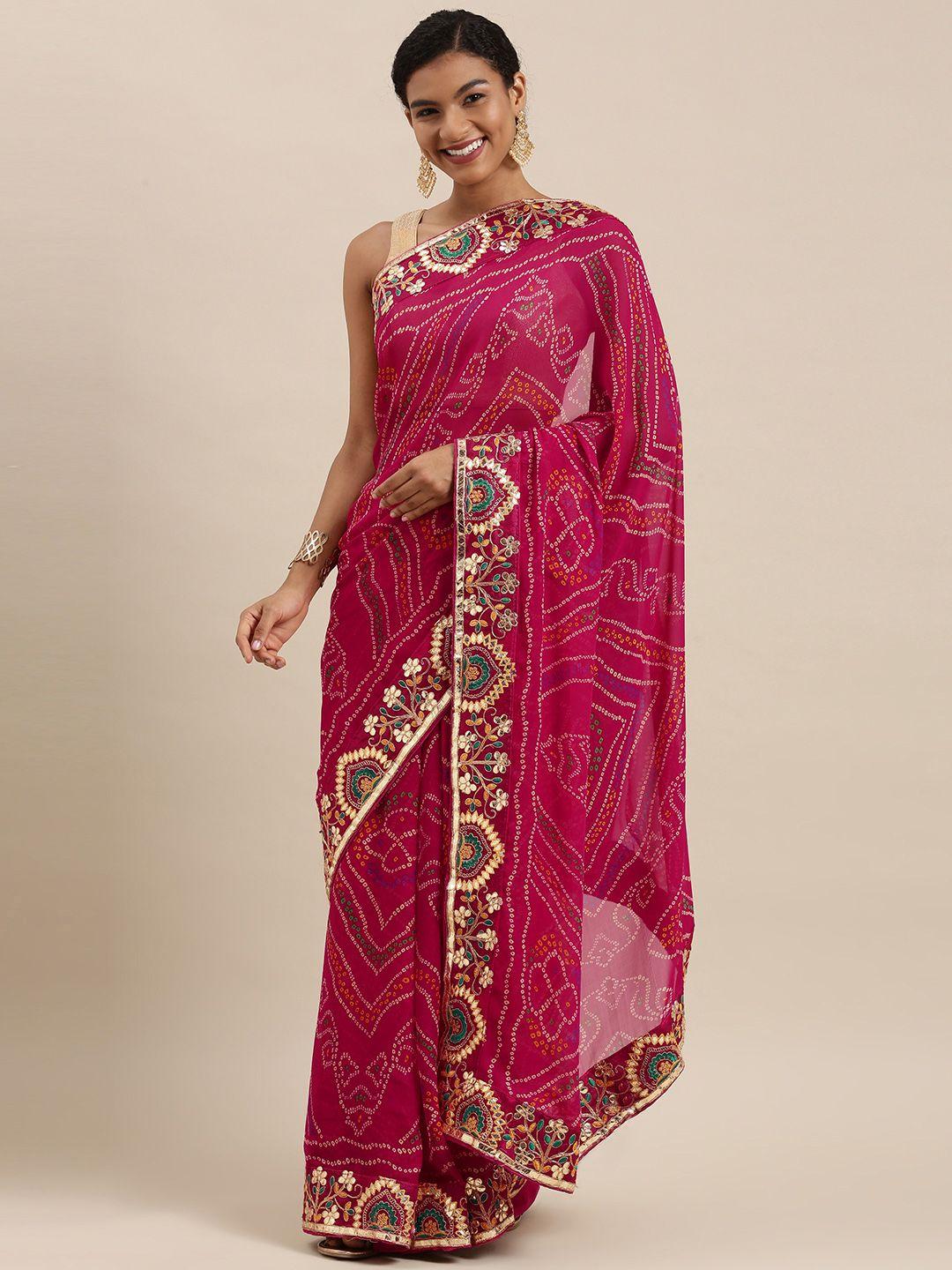 mitera pink printed gotta patti bandhani saree