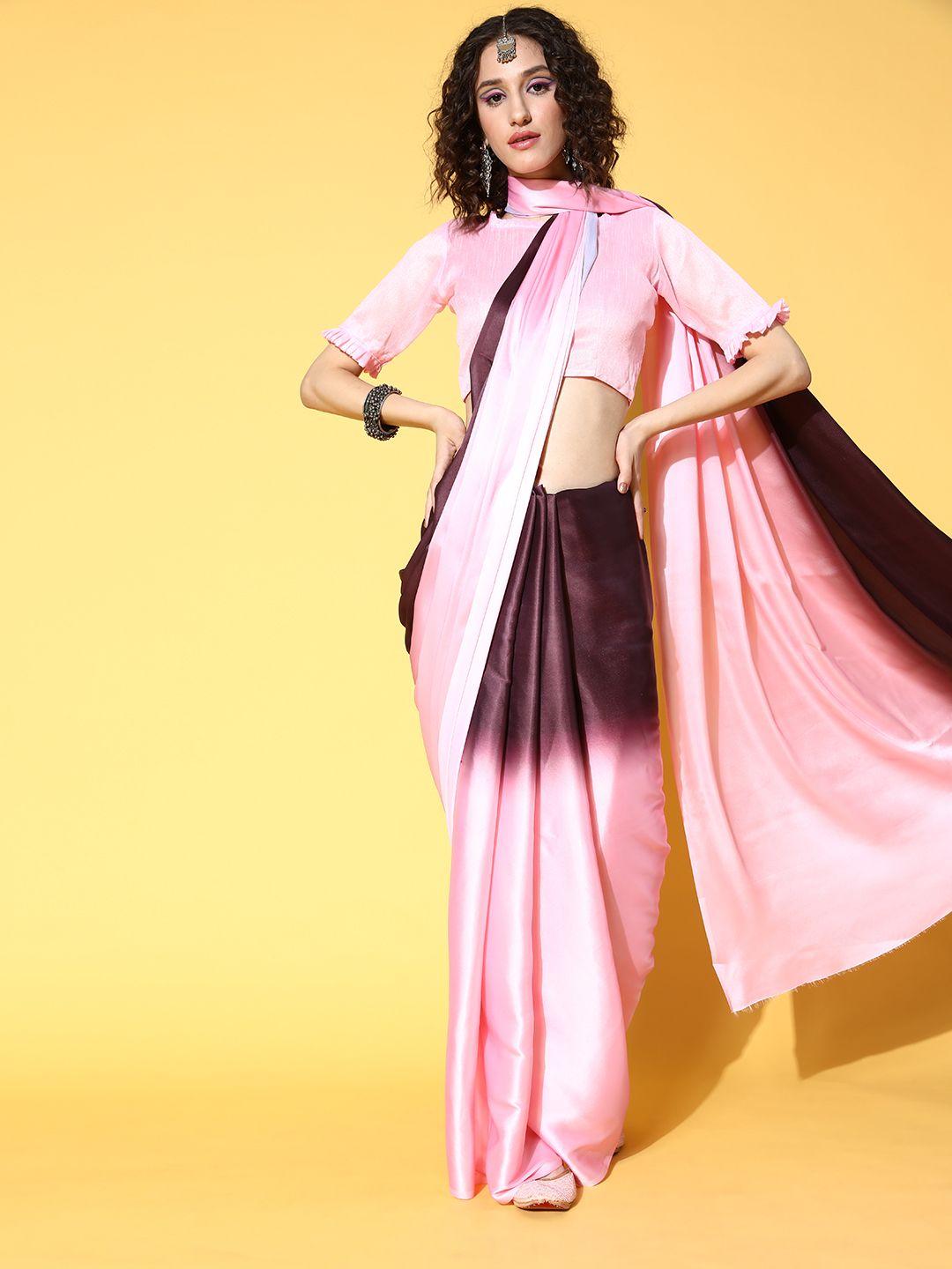 mitera pink satin saree