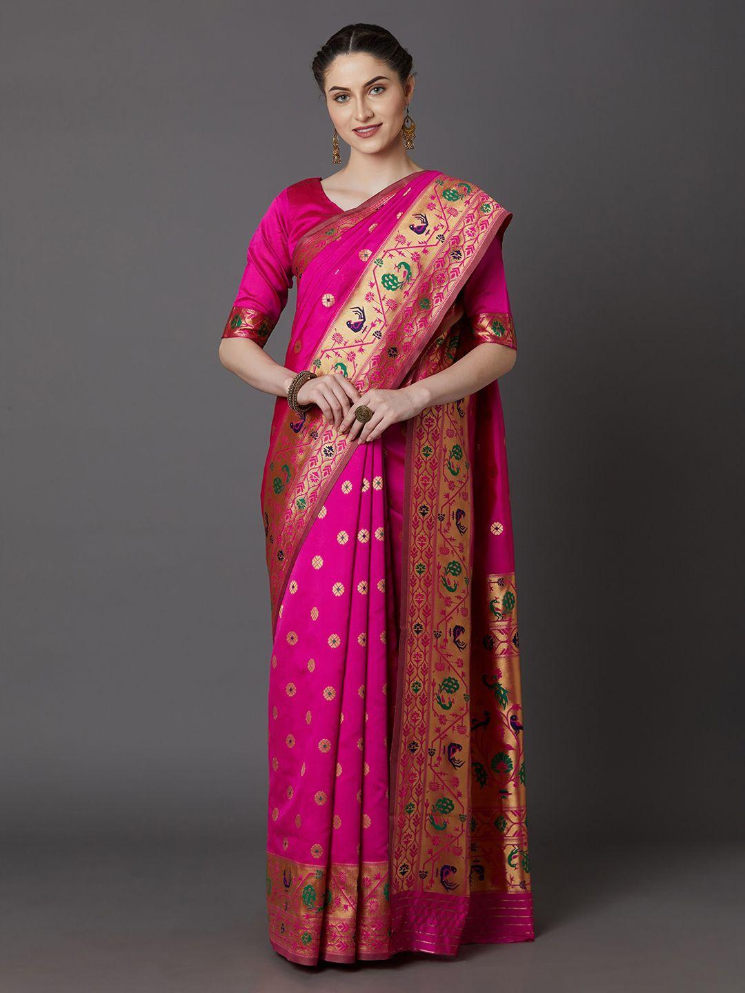 mitera pink silk blend woven design banarasi saree