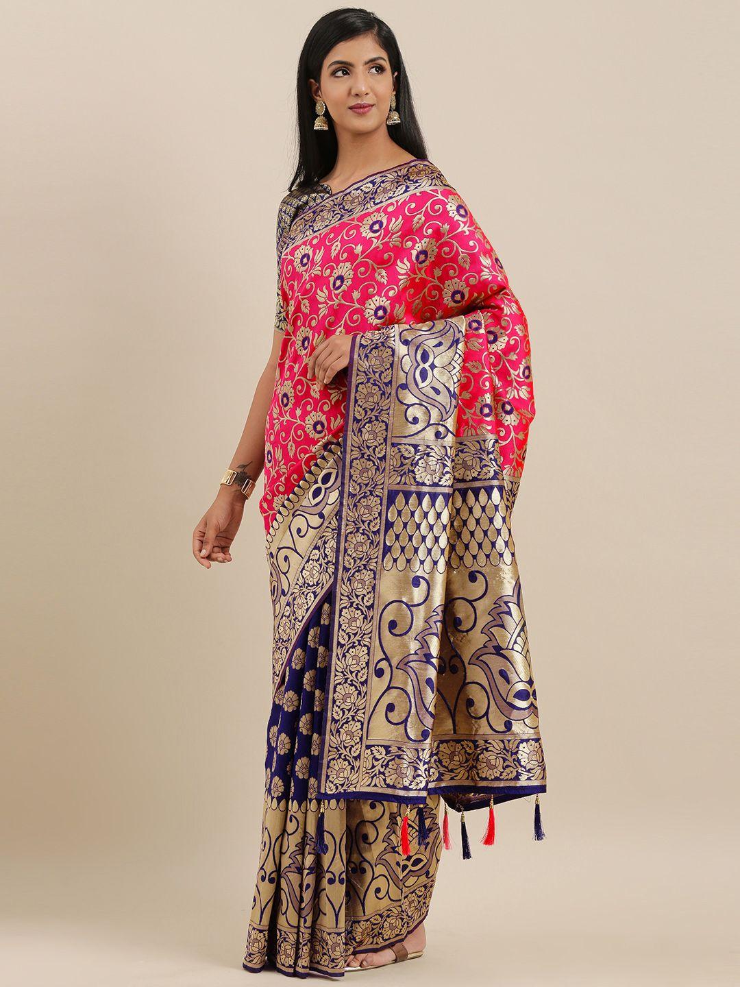 mitera pink silk blend woven design maheshwari saree