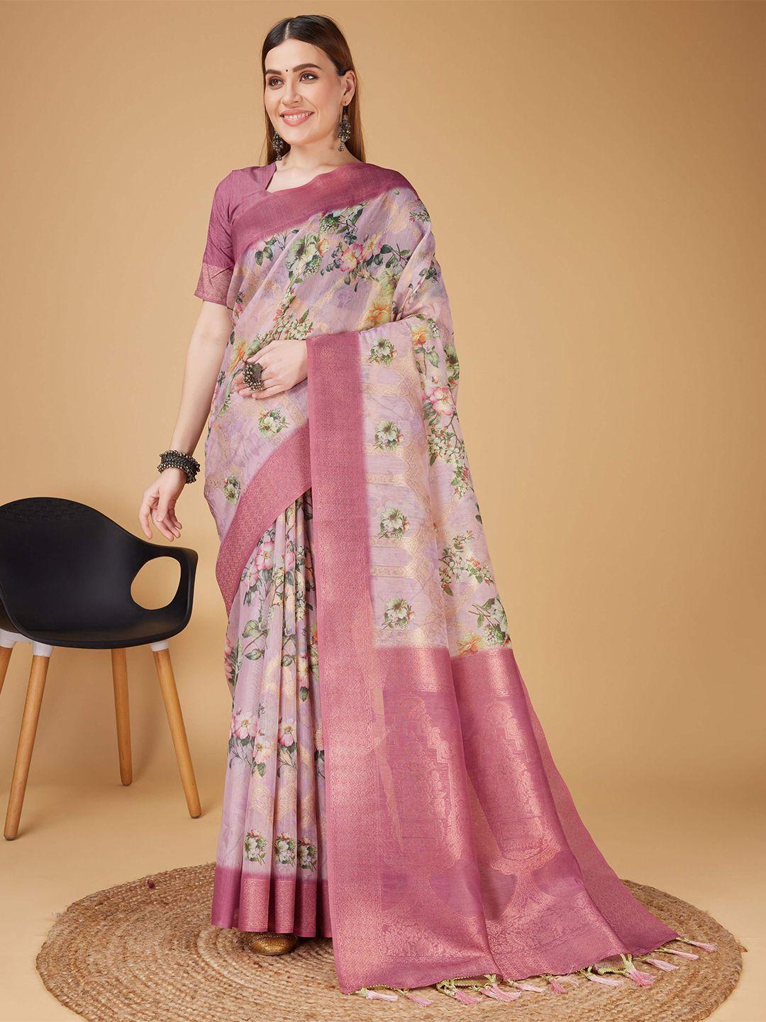 mitera pink silk cotton designer banarasi saree