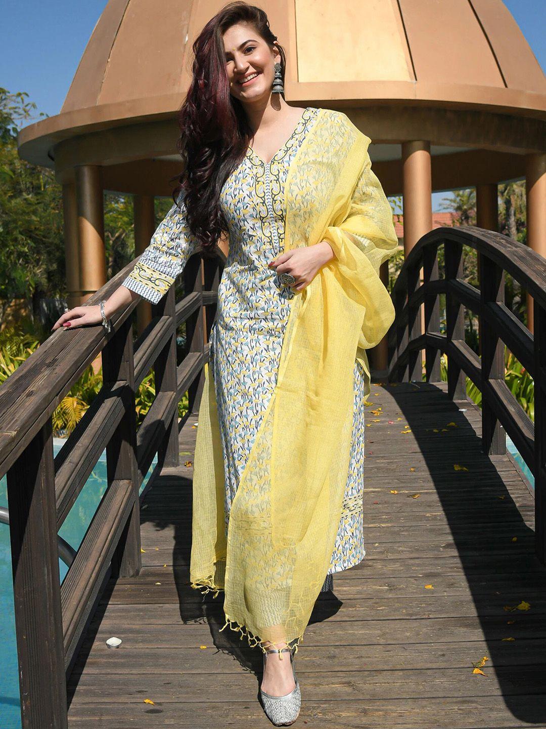 mitera plus size floral printed regular kurta with trousers & with dupatta