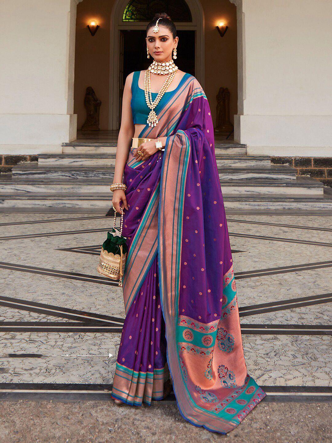 mitera polka dots woven design zari paithani saree