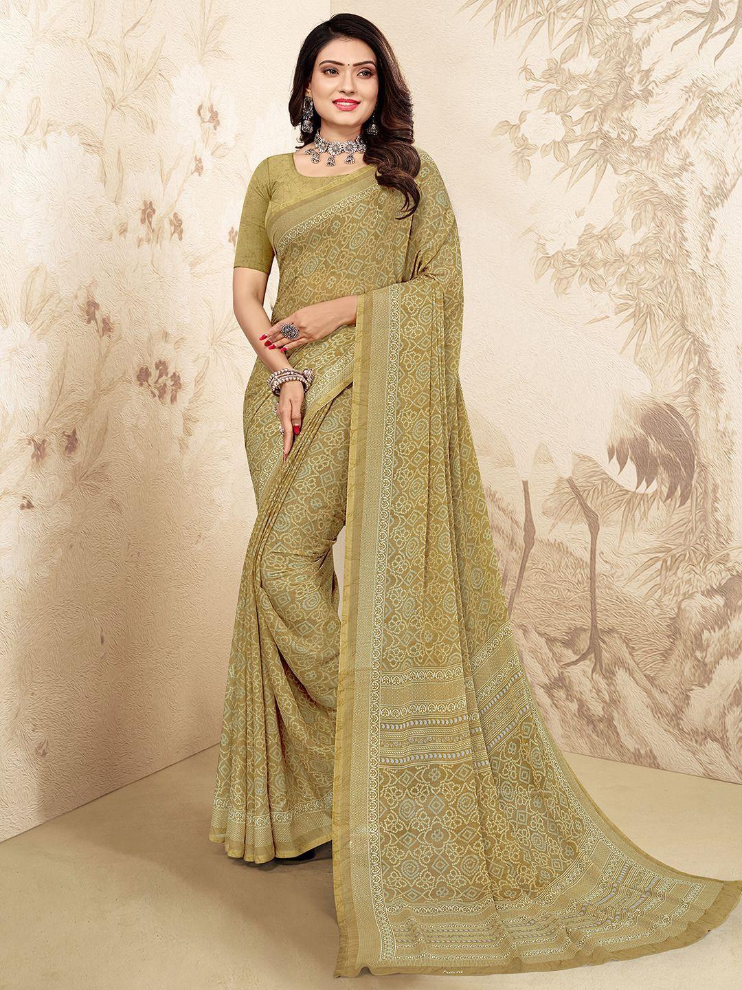 mitera poly chiffon bandhani saree with blouse piece