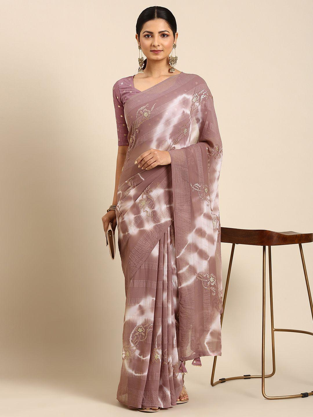 mitera printed sequinned pure georgette saree