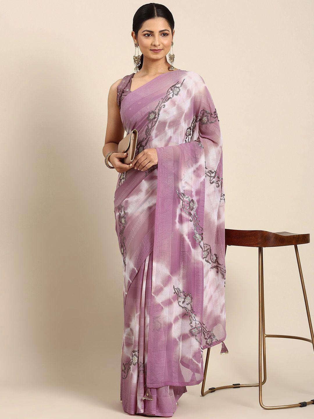 mitera printed sequinned pure georgette saree