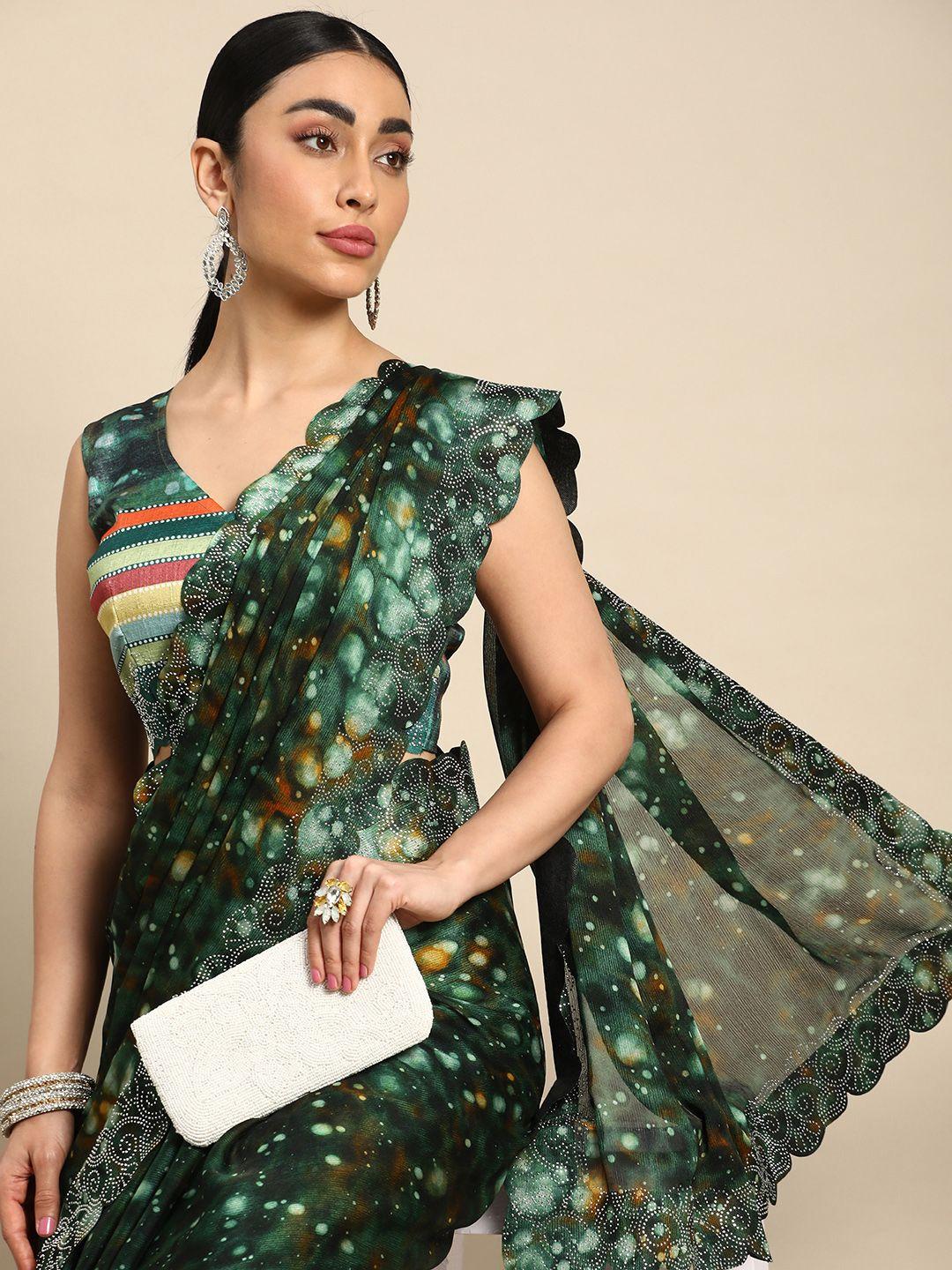 mitera printed stones-studded pure chiffon saree