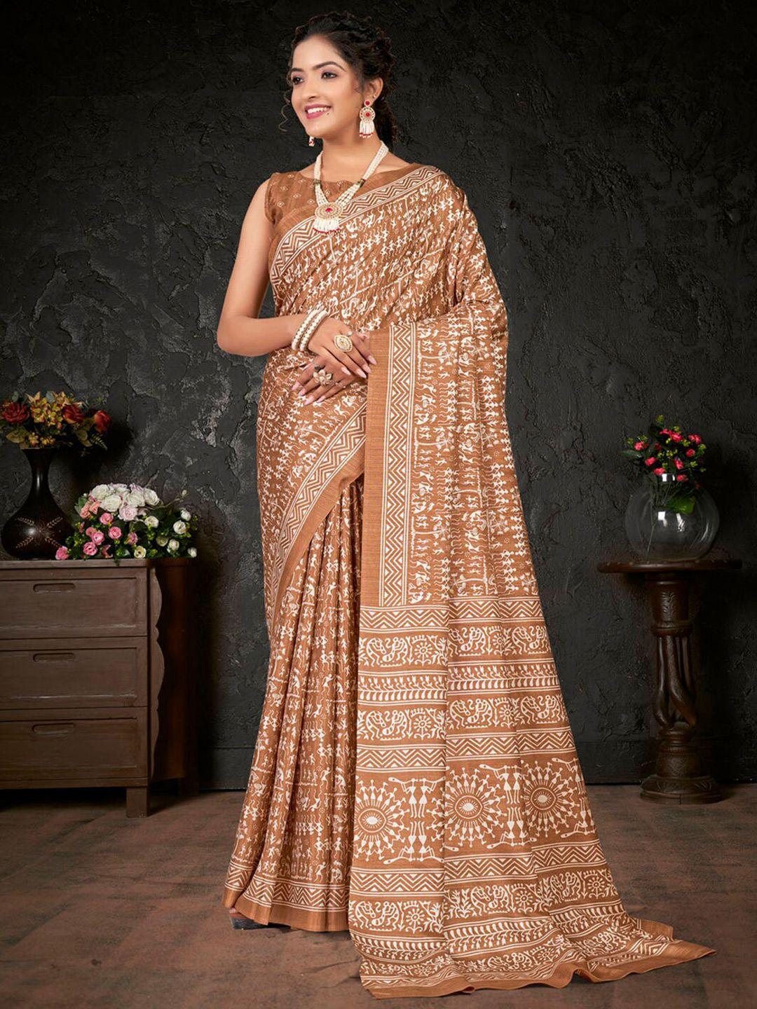 mitera printed warli silk bagru saree