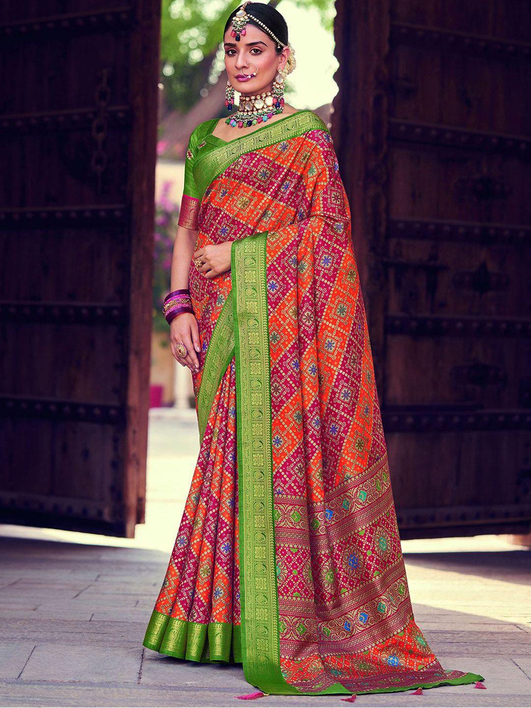 mitera printed zari bandhani saree