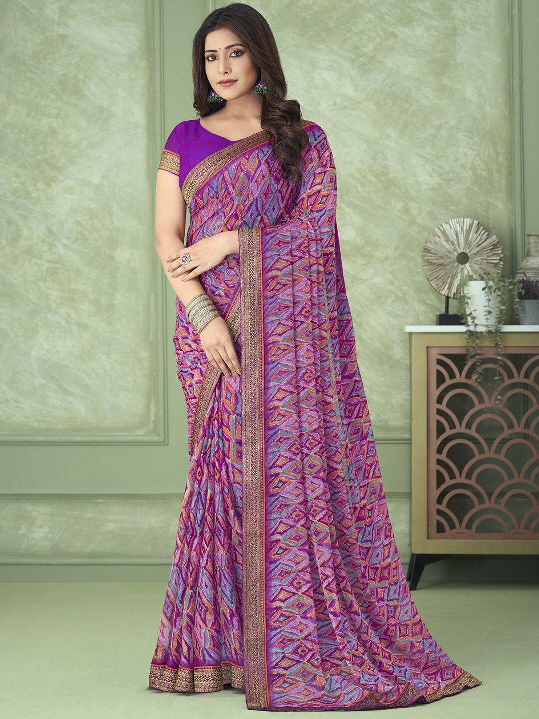 mitera purple & bronze-toned poly chiffon saree