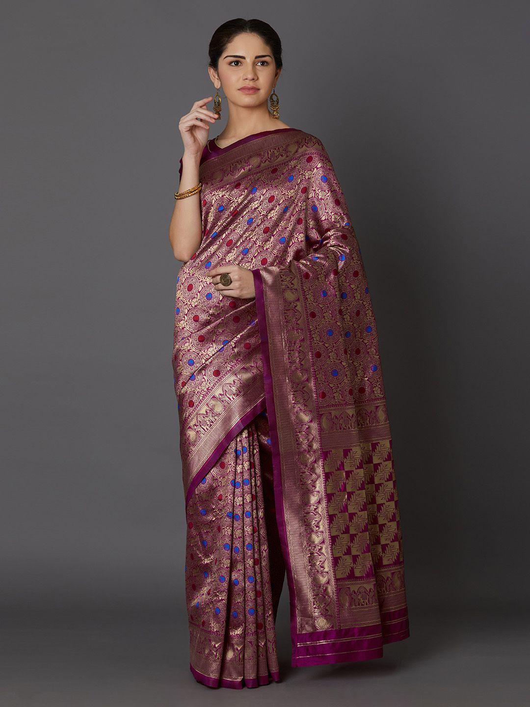 mitera purple & gold-coloured  silk blend woven design kanjeevaram saree