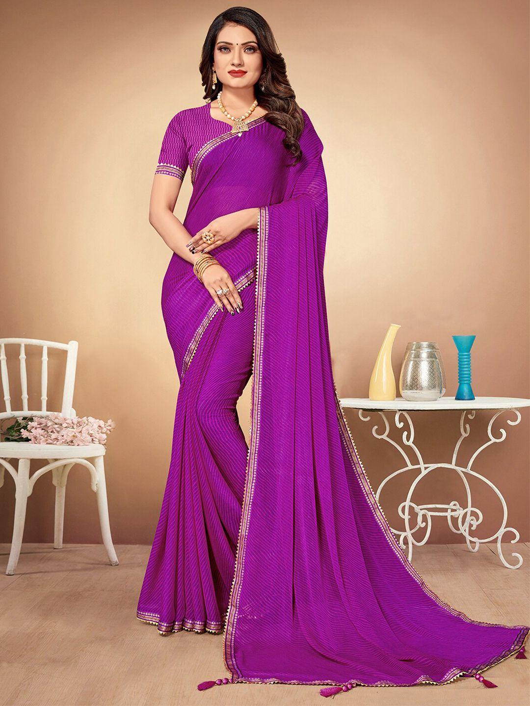 mitera purple & gold-toned leheriya poly chiffon leheriya saree