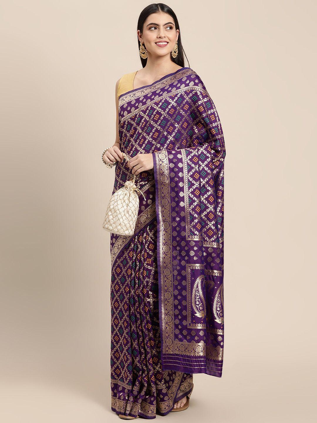 mitera purple & golden woven design banarasi saree