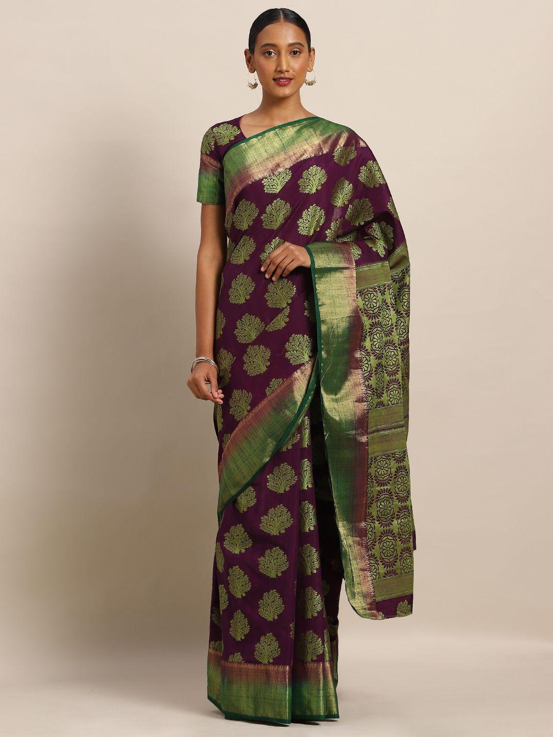 mitera purple & green art silk woven design kanjeevaram saree