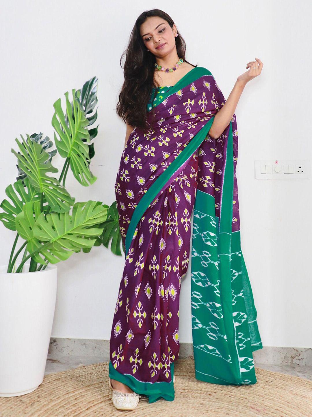 mitera purple & green ethnic motifs saree