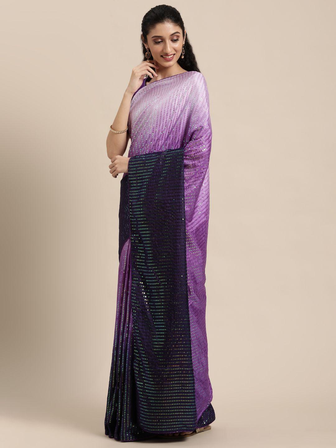 mitera purple & lavender ombre sequinned silk blend banarasi saree